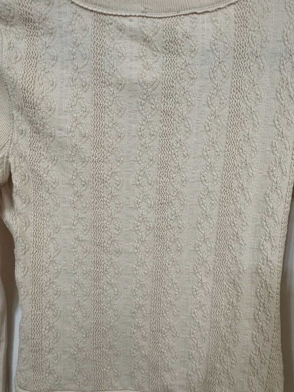 Free People Cream Cable Knit Long-Sleeve Bodysuit